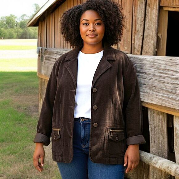 Gitano Corduroy Jacket 24W Plus Sz 3X Blazer Brown Farmhouse Chore Vintage - Picture 13 of 16